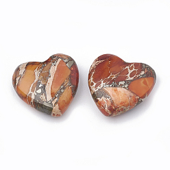 Orange Foncé Perles de jaspe impérial en or synthétique, teint, la moitié foré, cœur, orange foncé, 19.5~20x20~20.5x7mm, Trou: 1~1.5mm