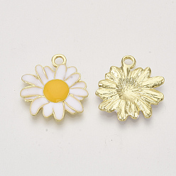 White Alloy Pendants, with Enamel, Flower/Daisy, Light Gold, White, 27x25x2.5mm, Hole: 3mm