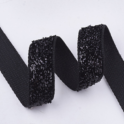 Noir Ruban scintillant scintillant, ruban de polyester et nylon, noir, 3/8 pouce (9.5~10 mm), environ 200 yards / rouleau (182.88 m / rouleau).