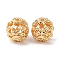 Real 18K Gold Plated Hollow Brass Beads, Round, Real 18K Gold Plated, 10x10mm, Hole: 1.5mm