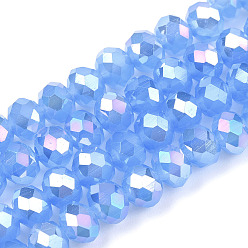 Azul Royal Abalorios de vidrio electrochapa, cuentas de jade de imitación, color de ab chapado, facetados, Rondana plana, azul real, 8x6 mm, agujero: 1 mm, sobre 65~68 unidades / cadena, 15.7~16.1 pulgada (40~41 cm)