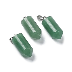 Green Aventurine Natural Green Aventurine Pointed Pendants, Bullet charms with Stainless Steel Color Plated 201 Stainless Steel Snap on Bails, 26x10.5mm, Hole: 7x3.5mm