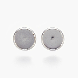 Stainless Steel Color Eco-Friendly 316 Surgical Stainless Steel Stud Earring Settings, Flat Round, Stainless Steel Color, Tray: 10mm, 12x2mm, Pin: 0.7mm
