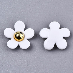 White Opaque Acrylic Cabochons, Flower, White, 17x17~18x5mm, Bottom: 9mm