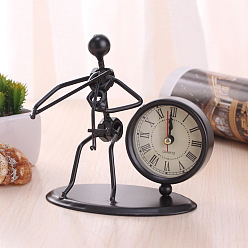 Negro Reloj de hierro antiguo con adornos de violín., para la decoración de escritorio de la oficina en casa, negro, 135x130 mm