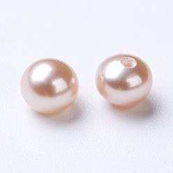 PeachPuff Natural Cultured Freshwater Pearl Beads, Half Drilled, Round, PeachPuff, 4.5~5x4mm, Hole: 1mm