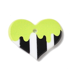 Green Yellow Acrylic Pendants, Heart with Stripe, Green Yellow, 18x23x2.5mm, Hole: 1.6mm