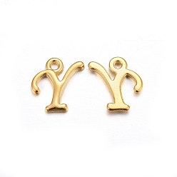 Letter Y Golden Plated Alloy Letter Pendants, Rack Plating, Cadmium Free & Lead Free, Letter.Y, 13x10x2mm, Hole: 1.5mm