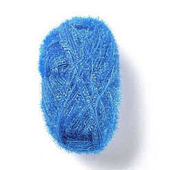 Озёрно--синий Полиэфирная пряжа крючком, сверкающая шерстяная пряжа, для мытья посуды, тряпка для посуды, украшение поделки вязание, Плут синий, 10~13x0.5 мм, 218.72 ярд (200 м) / рулон