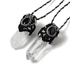 Obsidian Bullet Natural Quartz Crystal Pendant Necklaces for Women, Wax Cord Braided Obsidian Necklace, 29.13 inch(74cm)