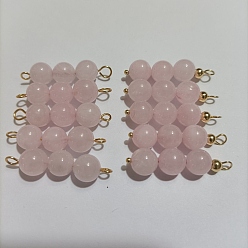 Rose Quartz 10Pcs Triple Natural Rose Quartz Round Beaded Connector Charms, with Golden 304 Stainless Steel Ball Head Pins & Iron Eye Pin & Brass Beads, 30.2~30.3x8mm, Hole: 2mm