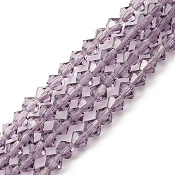 Pourpre Moyen Imitation facettes cristal autrichien rangées de perles, grade de aaa, Toupie, support violet, 6x6mm, Trou: 0.7~0.9mm, Environ 68 pcs/chapelet, 15.7 pouce