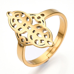 Chapado en Oro Real 18K Chapado iónico (ip) 304 anillo ajustable de nudo marinero de acero inoxidable, anillo de banda ancha ahuecado para mujer, real 18 k chapado en oro, tamaño de EE. UU. 6 1/2 (16.9 mm)