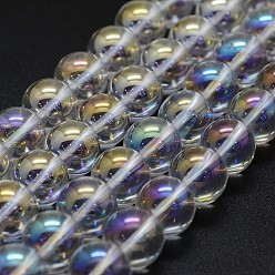 Clear AB Electroplated Natural Quartz Crystal Beads Strands, AB color Plated, Round, Clear AB, 12mm, Hole: 1mm, about 32pcs/strand, 15.7 inch