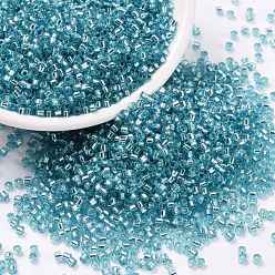Sky Blue Cylinder Seed Beads, Silver Lined, Round Hole, Uniform Size, Sky Blue, 2x1.5mm, Hole: 0.8mm, about 40000pcs/bag, about 450g/bag