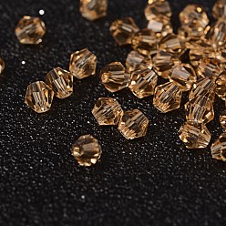 Бледно-Золотистый Стеклянные бсуины, имитация кристалла, прозрачный, граненые, двухконусные, бледно золотарник, 4x3.5 мм, отверстия: 1 о mm 720 шт / мешок
