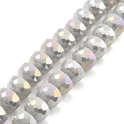 Argent Brins de perles de verre à plaque de couleur ab, couleur opaque, facettes demi-tour, argenterie, 7~7.5x5mm, Trou: 1mm, Environ 80 pcs/chapelet, 20.87''~21.26'' (53~54 cm)