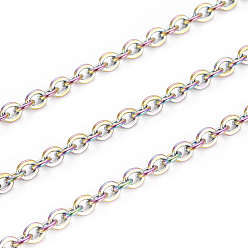 Rainbow Color Ion Plating(IP) 304 Stainless Steel Cable Chains, Soldered, with Spool, Flat Oval, Rainbow Color, 2.5mm, about 32.8 Feet(10m)/roll