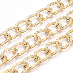 Золотой Алюминиевые текстурированные цепи для бордюров, несварные, с катушкой, золотые, 14x10x1 мм, около 82.02 футов (25 м) / рулон