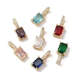 Mixed Color Brass Micro Pave Cubic Zirconia Pendants, Rectangle Charm, Mixed Color, 15x6x5mm, Hole: 5x2.5mm