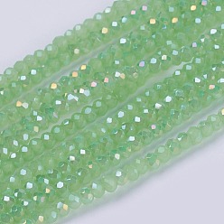 Spring Green Electroplate Glass Beads Strands, Full Rainbow Plated, Faceted, Rondelle, Spring Green, 3x2mm, Hole: 0.8mm, about 185~190pcs/strand, 14.9~17.3 inch(38~44cm)