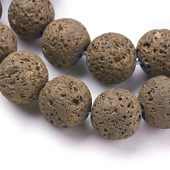 Golden Plated Vacuum Plating Electroplated Natural Lava Rock Bead Strands, Round, Golden Plated, 8~8.5mm, Hole: 1mm, about 48pcs/strand, 15.35 inch(39cm)