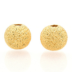 Real 18K Gold Plated 925 Sterling Silver Beads, Textured Round, Nickel Free, Real 18K Gold Plated, 6.5mm, Hole: 1.6mm