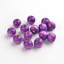 Fuchsia Natural Wood Beads, Round, Dyed, Fuchsia, 11x12mm, Hole: 4mm, about 1800pcs/1000g