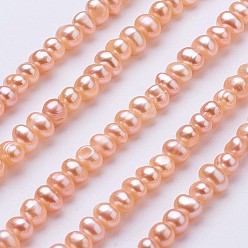 Light Salmon Natural Cultured Freshwater Pearl Beads Strands, Potato, Light Salmon, 2.5~4.5x4.5~6mm, Hole: 0.7mm,  about 87~90pcs/strand, 1.36~1.38 inch(34.5~35cm)