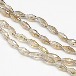 Wheat Electroplate Crystal Glass Rice Beads Strands, Faceted, Rainbow Color Plated, Wheat, 4x9mm, Hole: 1mm, about 58pcs/strand, 20.4 inch