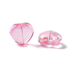 Hot Pink Electroplate Transparent Glass Bead, with Glitter Gold Powder, Heart, Hot Pink, 10x10x5mm, Hole: 1mm
