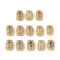 Mixed Color Eco-friendly Brass Micro Pave Cubic Zirconia Multi-strand Links, Rack Plating, Cadmium Free & Lead Free, Rectangle, Golden, Mixed Color, 12x8x5mm, Hole: 1.2mm