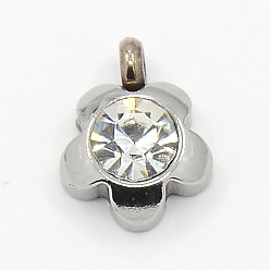 Crystal 201 Stainless Steel Rhinestone Flower Charm Pendants, Grade A, Faceted, Crystal, 9x7x4mm, Hole: 1mm