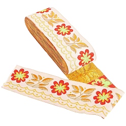 Melocotón de Soplo Cintas de poliéster bordado gorgecraft, cinta de jacquard, accesorios de la ropa, patrón floral, peachpuff, 51 mm, sobre 7 m / paquete