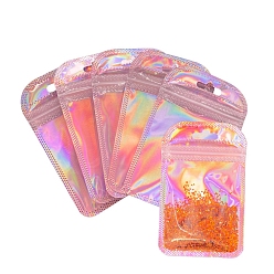Pink Sacs-cadeaux en plastique à fermeture à glissière rectangulaires au laser, Pochettes d'emballage refermables auto-scellantes pour le stockage de montres porte-clés stylo, rose, 11x7 cm