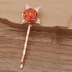 Rose Gold Iron Hair Bobby Pin Findings, with Flower Brass Findings, Rose Gold, 55x2mm