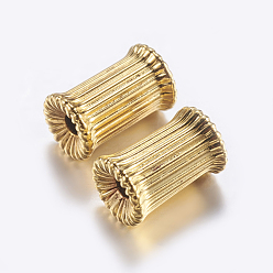 Golden Brass Corrugated Beads, Plated, Column, Golden, 9x5.5mm, Hole: 2mm