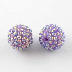 Lilas Ab-perles de couleur strass de résine, avec des perles rondes acryliques à l'intérieur, pour les bijoux de bubblegum, lilas, 20x18mm, Trou: 2~2.5mm