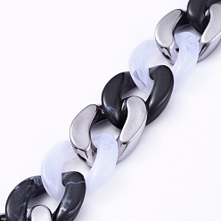 Black Imitation Gemstone Style Handmade Acrylic Curb Chains, with Gunmetal Plated CCB Plastic Linking Ring, Black, Link: 29x21x6mm, 60pcs/strand, about 39.37 inch(1m)/strand