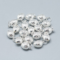 Silver 925 Sterling Silver Charms, with Jump Ring, Oval/Bud, Silver, 12x7x6mm, Hole: 4mm