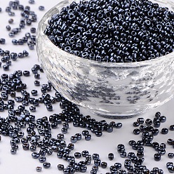 Black 12/0 Glass Seed Beads, Metallic Colours, Round, Round Hole, Black, 12/0, 2mm, Hole: 1mm, about 3333pcs/50g, 50g/bag, 18bags/2pounds