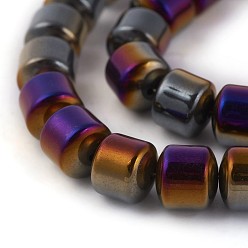 Purple Plated Electroplated Non-magnetic Synthetic Hematite Beads Strands, Half Plated, Column, Purple Plated, 8x8mm, Hole: 0.7mm, about 53pcs/strand, 16.53 inch(42cm)
