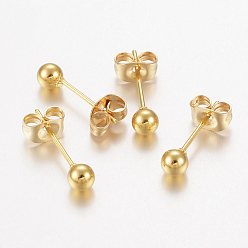 Golden 304 Stainless Steel Stud Earrings, Hypoallergenic Earrings, with Ear Nuts, Round, Golden, 16x4mm, Pin: 0.8mm
