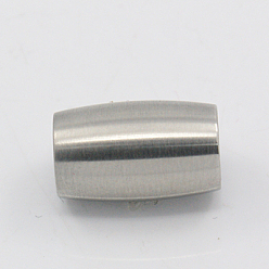 Stainless Steel Color Matte 304 Stainless Steel Magnetic Clasps with Glue-in Ends, Barrel, Stainless Steel Color, 14x9mm, Hole: 6mm