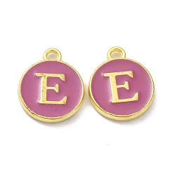 Letter E Golden Plated Alloy Enamel Charms, Cadmium Free & Lead Free, Enamelled Sequins, Flamingo, Flat Round with Letter, Letter.E, 14x12x2mm, Hole: 1.4mm