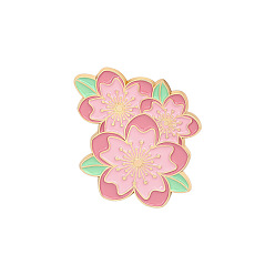 Pink Creative Zinc Alloy Brooches, Enamel Lapel Pin, with Iron Butterfly Clutches or Rubber Clutches, Flower, Golden, Pink, 30x25mm, Pin: 1mm