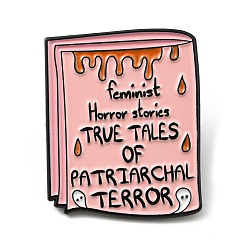Pink Pin de esmalte de periódico, Broche de aleación negra de electroforesis para ropa de mochila, palabra historias de terror feministas cuentos verdaderos de terror patriarcal, rosa, 30.5x25x1.6 mm