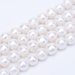 Floral White Natural Cultured Freshwater Pearl Beads Strands, Round, Floral White, 10~11mm, Hole: 0.8mm, about 41pcs/strand, 15.7 inch