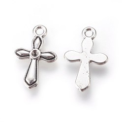 Antique Silver Alloy Pendants, Cross, Antique Silver, Lead Free and Cadmium Free, 19.5x12x2mm, Hole: 1.5mm