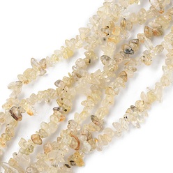Cuarzo Rutilado Oro naturales rutilated perlas de cuarzo hebras, chip, 1.5~4.5x3~13x2.5~8 mm, agujero: 0.6 mm, 30.94~31.97 pulgada (78.6~81.2 cm)